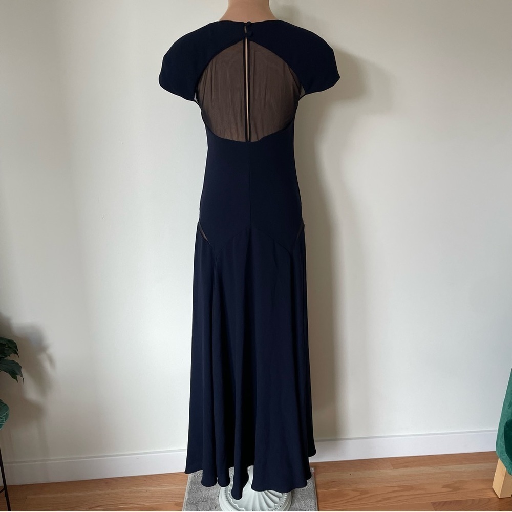 Jackie Rogers Vintage 1990s Navy Blue Sheer Panel Multi Slit Silk Gown EUC Sz 8 - Picture 3 of 11